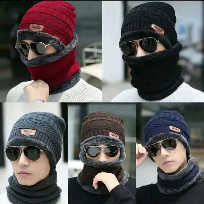 Winter Unisex hat cap Beanie with thick wool scarf