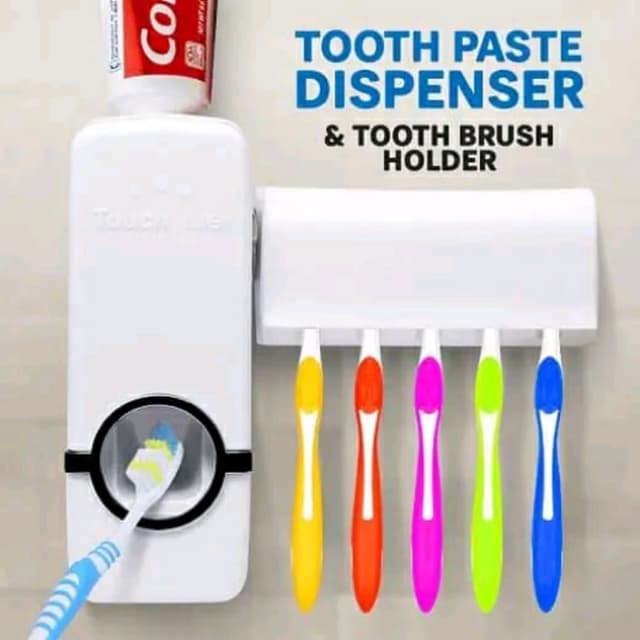 Toothbrush dispenser - Automatic toothpaste squeezer & holder set